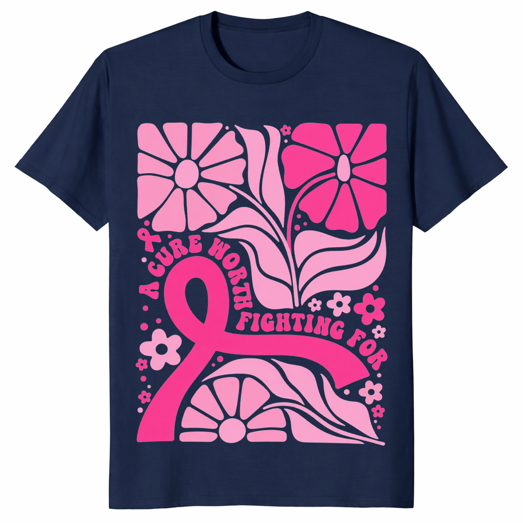 Floral Breast Cancer Shirt in navy