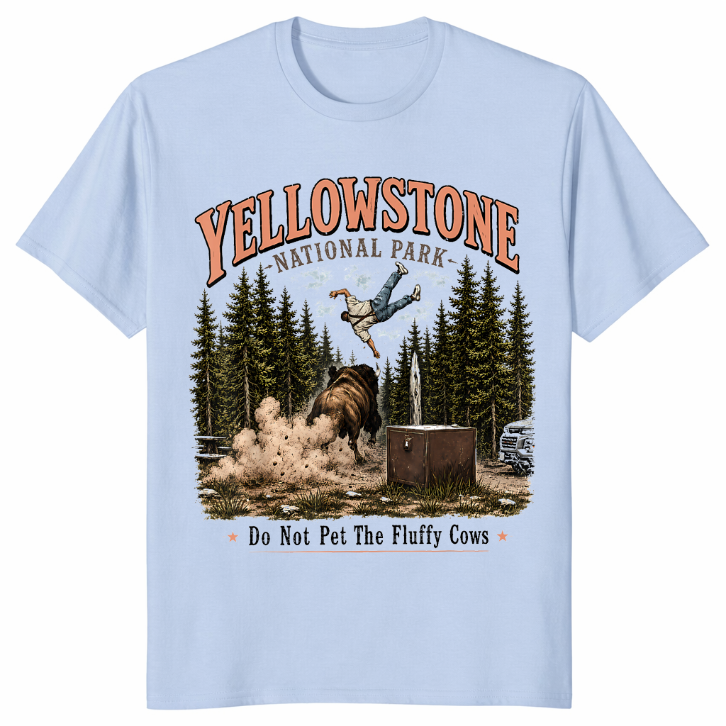 Do not pet the fluffy cows shirt light blue