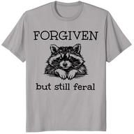 Forgiven But Still Feral T-Shirt with funny Christian raccoon graphic tee