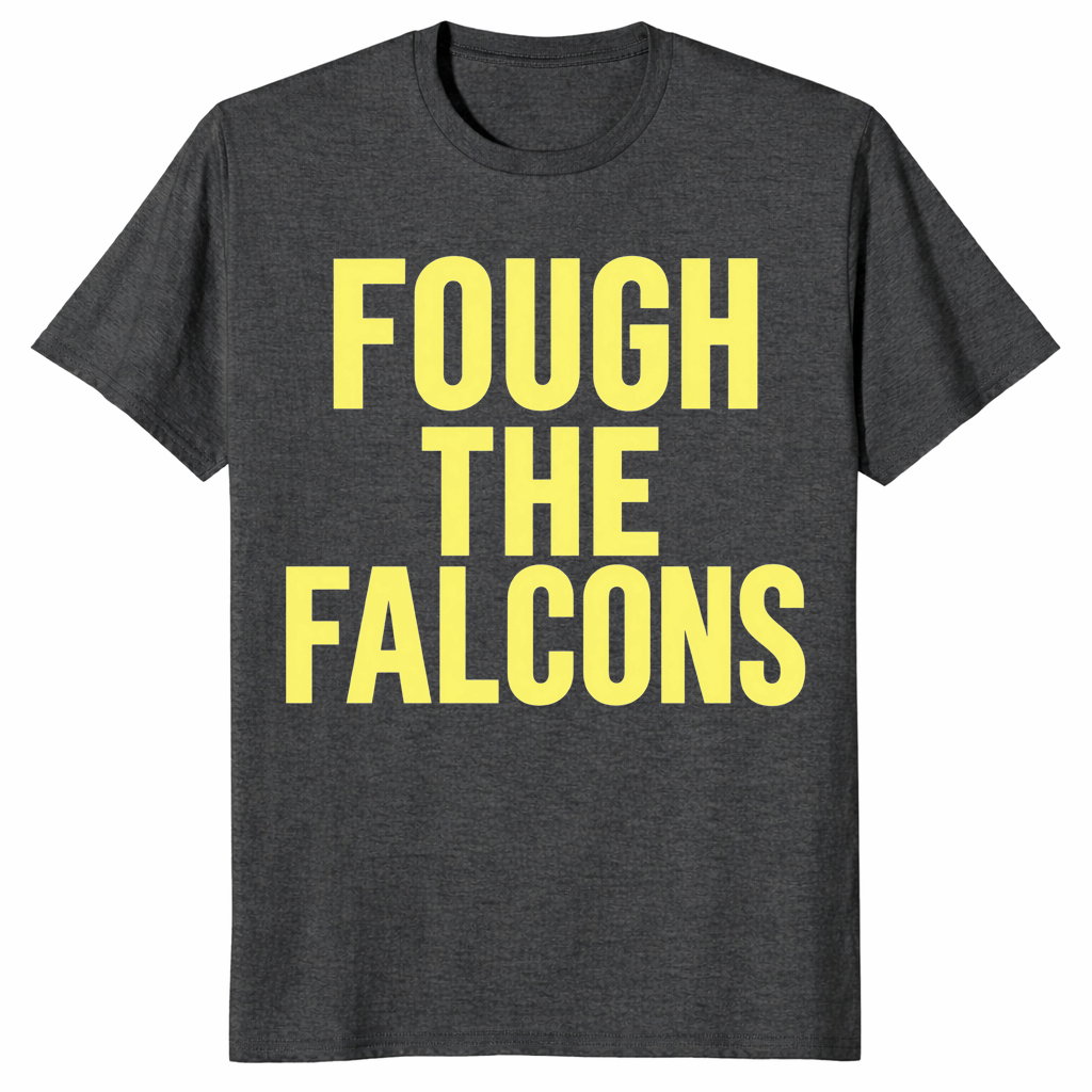 Fough the falcons shirt in dark heather grey with bold gold rival football fan lettering