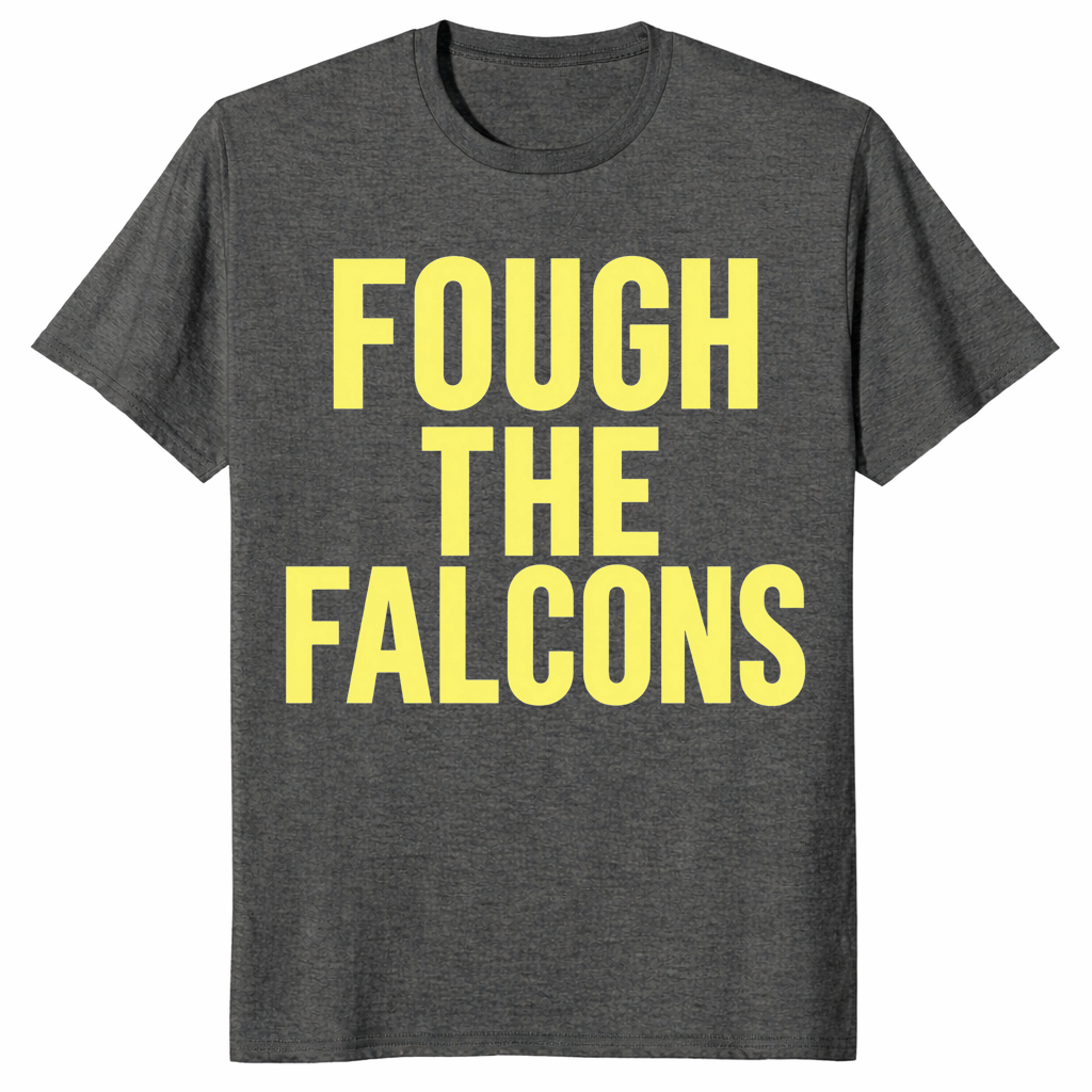 Fough the falcons shirt in dark heather with bold gold rival football fan lettering