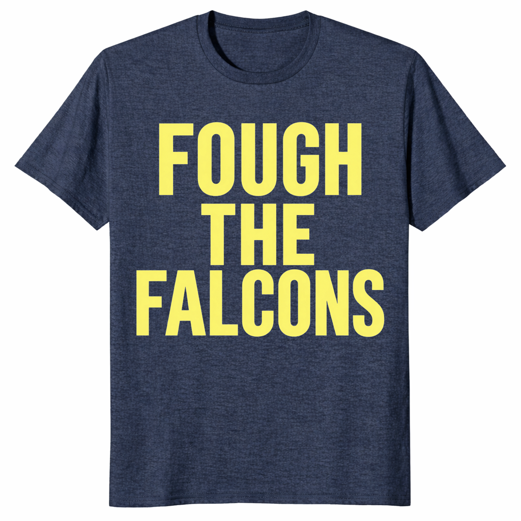 Fough the falcons shirt in heather navy with bold gold rival football fan lettering