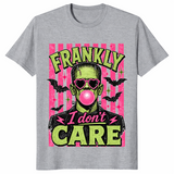 Frankly I Don't Care Frankenstein shirt in sport grey, pink bubble gum Halloween tee