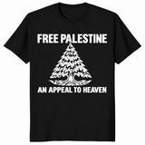 Free Palestine shirt in black with An Appeal To Heaven pine tree design