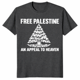 Free Palestine shirt in dark heather grey with An Appeal To Heaven pine tree design