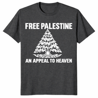Free Palestine shirt in dark heather grey with An Appeal To Heaven pine tree design
