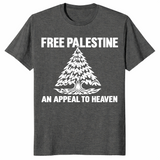 Free Palestine shirt in dark heather with An Appeal To Heaven pine tree design