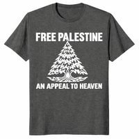 Free Palestine shirt in dark heather with An Appeal To Heaven pine tree design