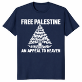 Free Palestine shirt in navy with An Appeal To Heaven pine tree design