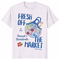Custom Fresh Off the Market bridal party shirt with name and event details