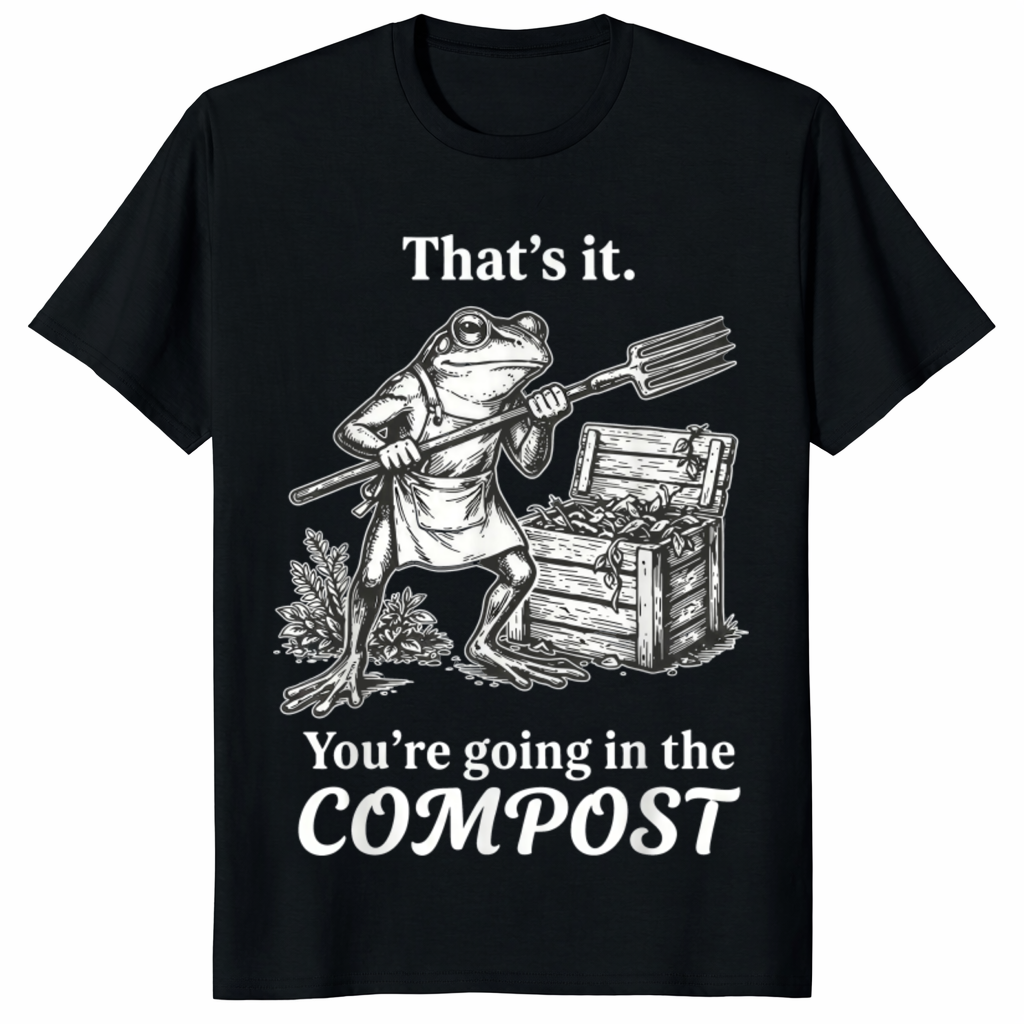 Funny frog gardening t shirt featuring compost frog graphic