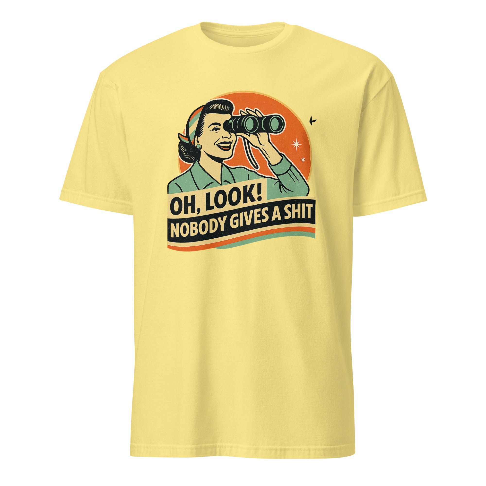 Funny Attitude Shirt in Cornsilk yellow – “Oh Look! Nobody Gives a Sh*t!” Sarcasm Tee by Cuccico