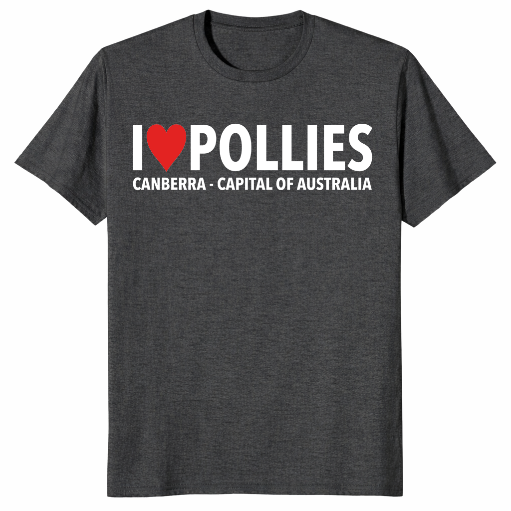 Funny Canberra Australia Pollies shirt with bold I Love design and Aussie humor