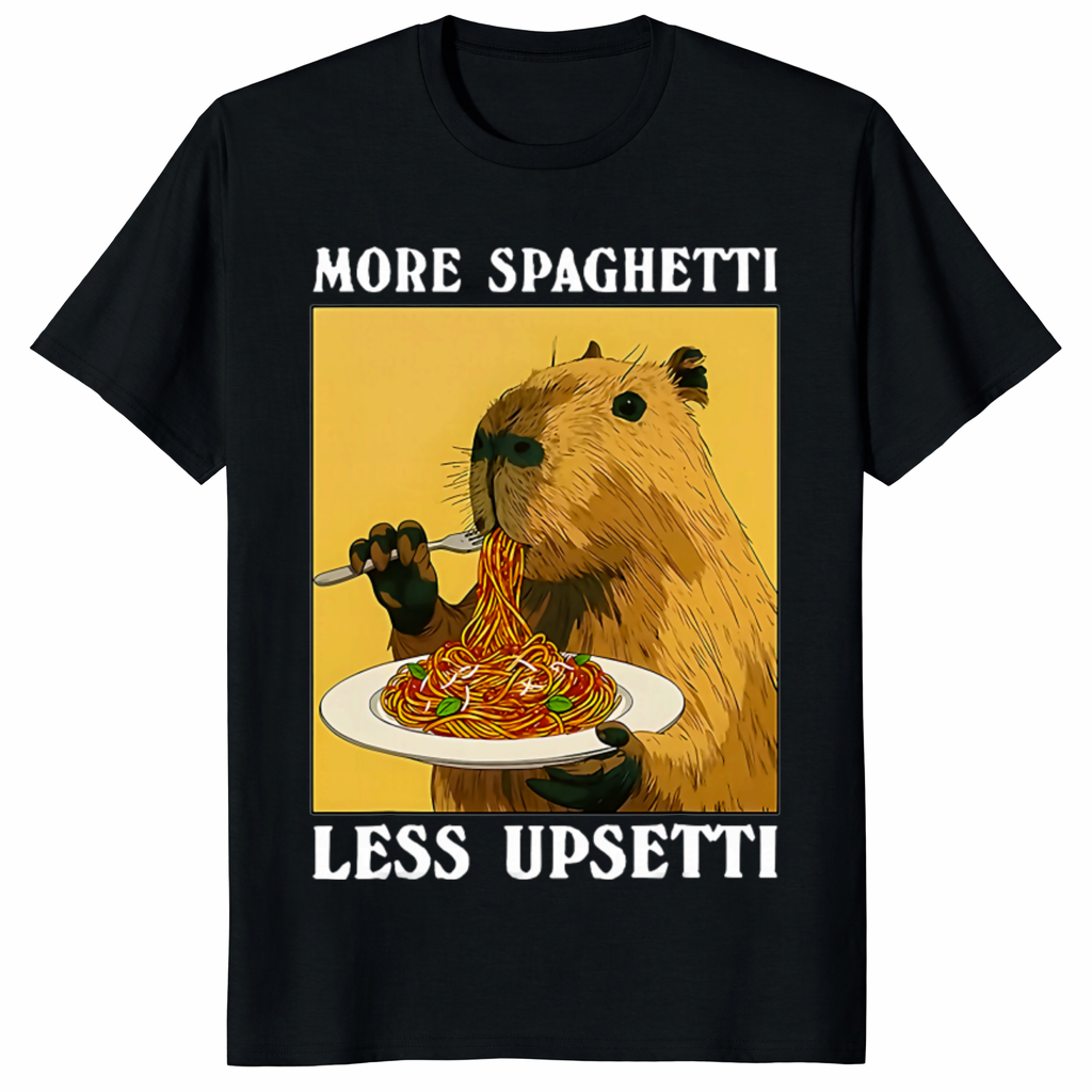 Funny Capybara Spaghetti T-Shirt – More Spaghetti Less Upsetti Tee | Cuccico