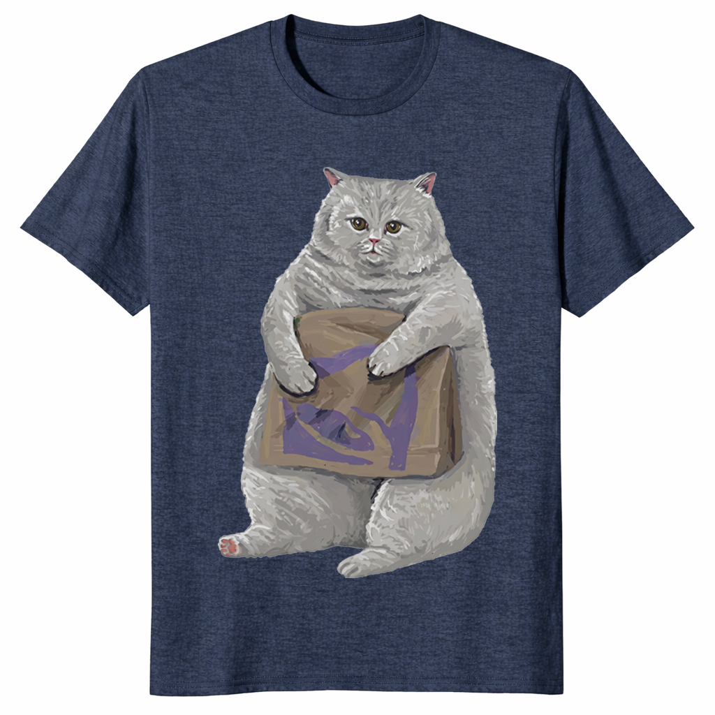 Funny cat shirt heather navy