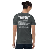 Funny conservative shirt in dark heather, list print political humor tee