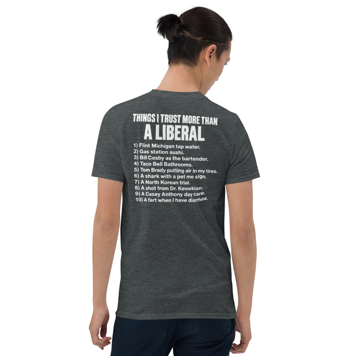 Funny conservative shirt in dark heather, list print political humor tee