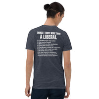 Funny conservative shirt in heather navy, list print political humor tee