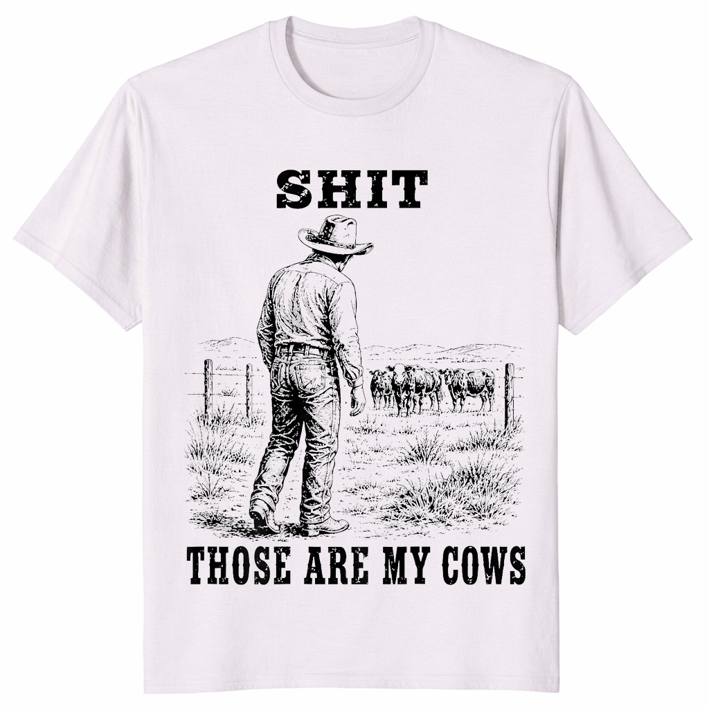 Funny Cowboy Cows shirt in ice grey