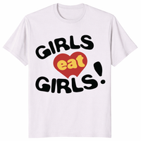 Funny Girls Eat Girls graphic tee with retro heart and bold black lettering
