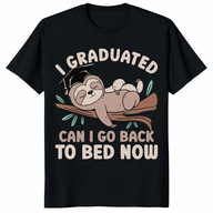 Funny graduation sloth shirt in black with I graduated can I go back to bed now graphic