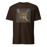Funny Grumpy Smoking Cat with Cigarette T-Shirt in Dark Chocolate by Cuccico