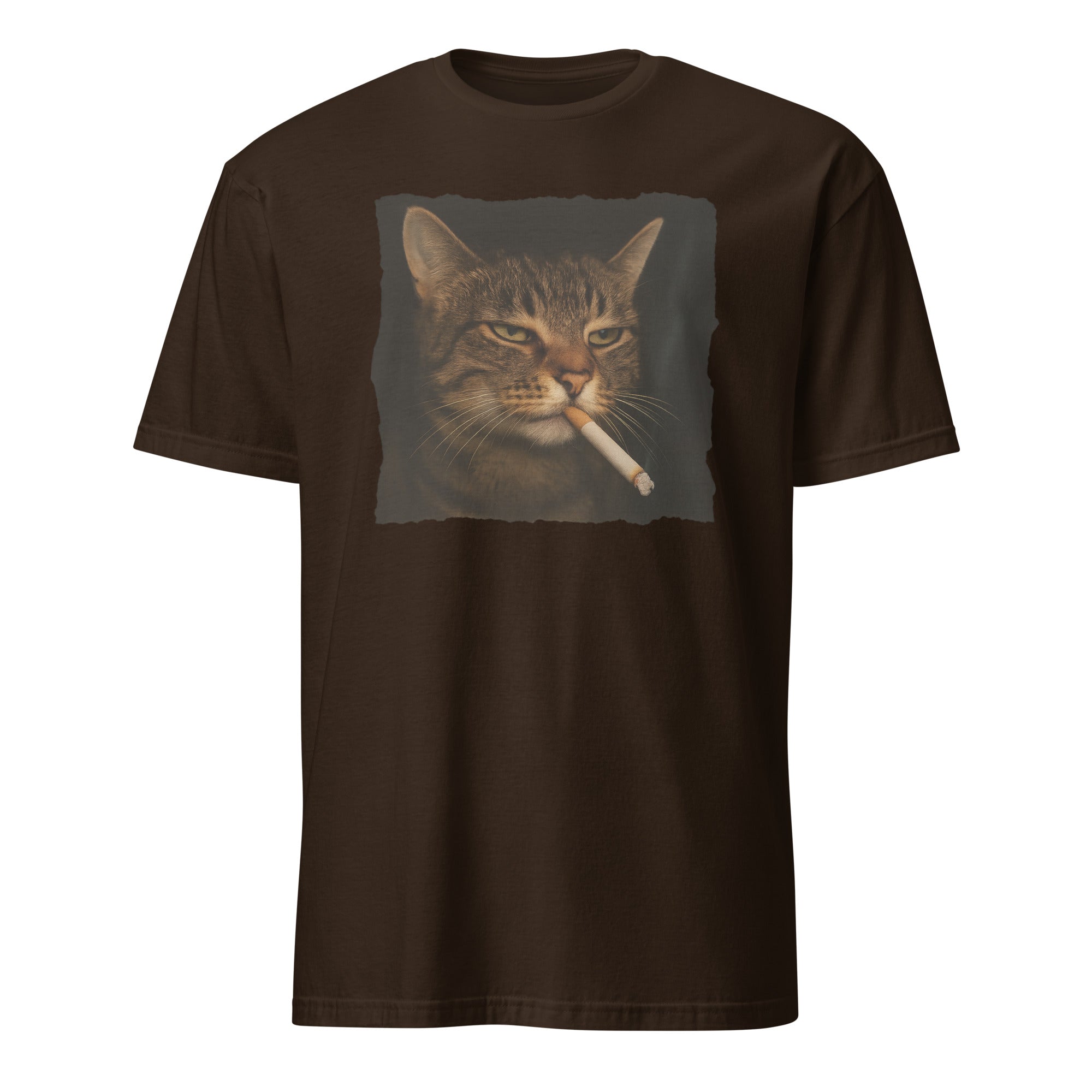 Funny Grumpy Smoking Cat with Cigarette T-Shirt in Dark Chocolate by Cuccico