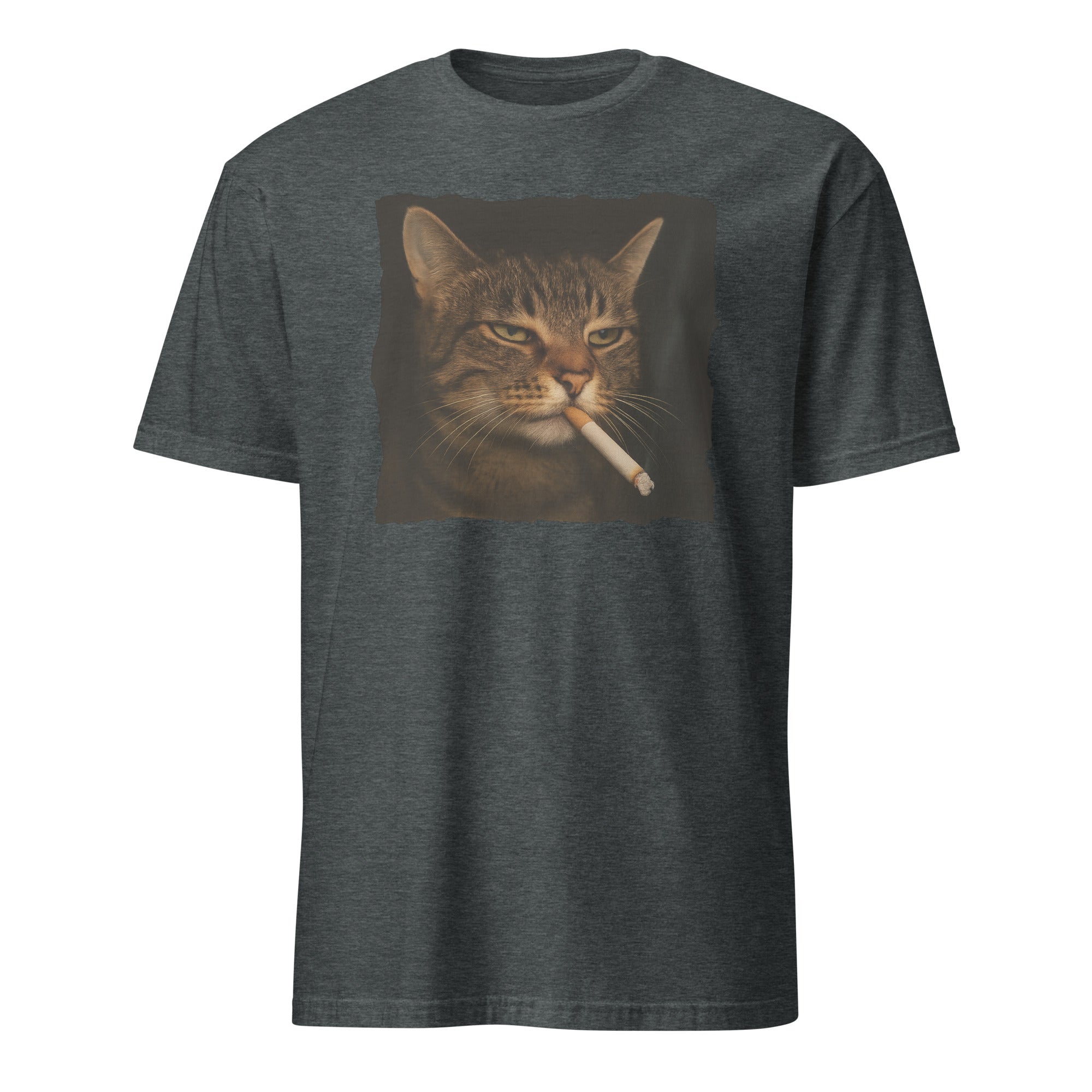 Funny Grumpy Smoking Cat with Cigarette T-Shirt in Dark Heather by Cuccico