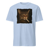 Funny Grumpy Smoking Cat with Cigarette T-Shirt in Light Blue by Cuccico