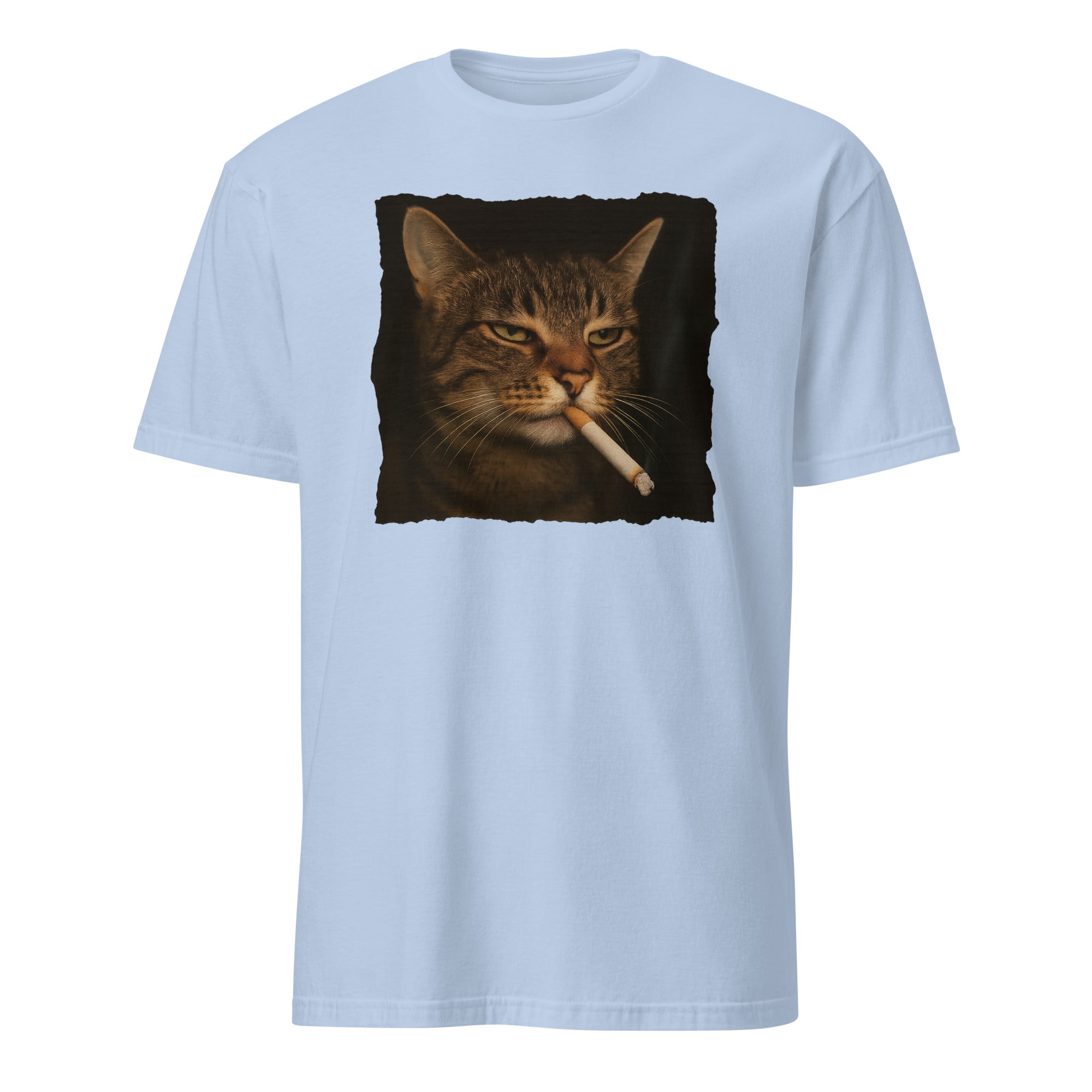 Funny Grumpy Smoking Cat with Cigarette T-Shirt in Light Blue by Cuccico
