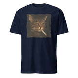 Funny Grumpy Smoking Cat with Cigarette T-Shirt in Navy by Cuccico