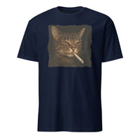Funny Grumpy Smoking Cat with Cigarette T-Shirt in Navy by Cuccico