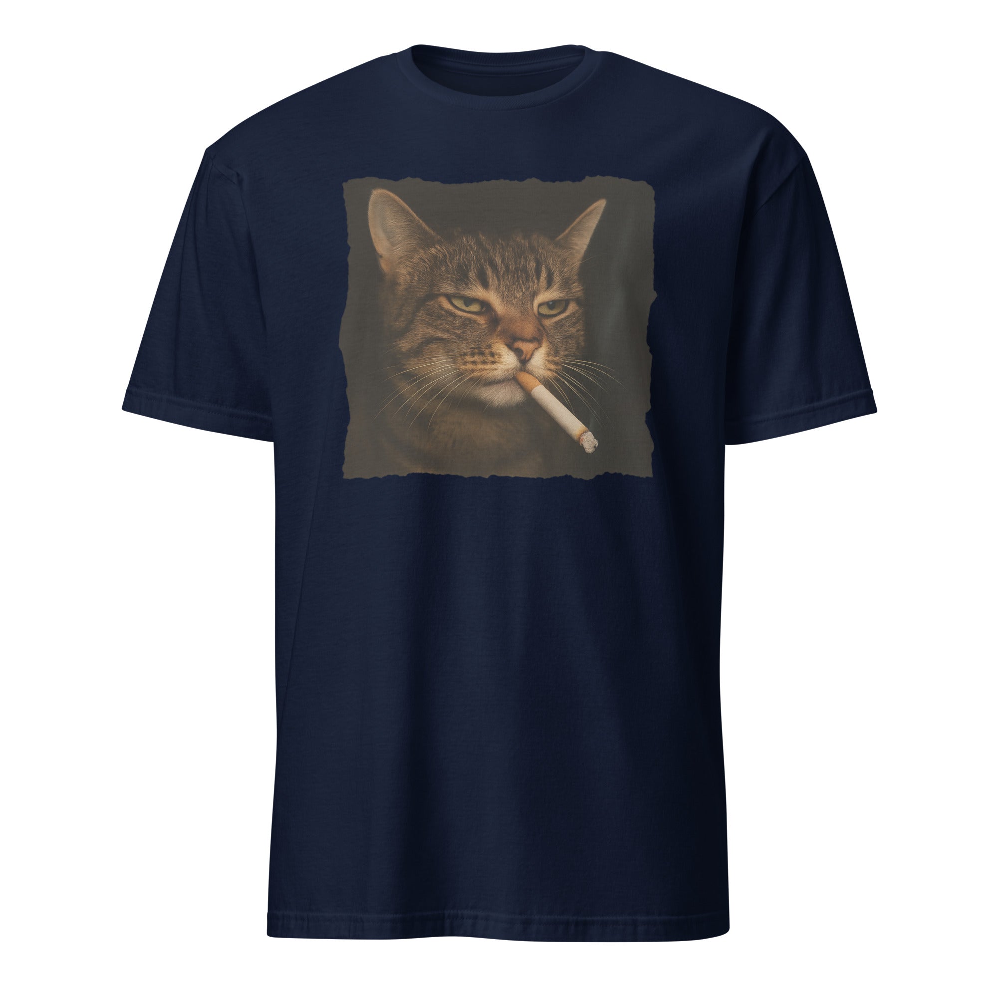 Funny Grumpy Smoking Cat with Cigarette T-Shirt in Navy by Cuccico