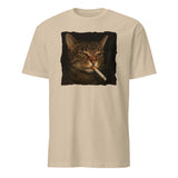 Funny Grumpy Smoking Cat with Cigarette T-Shirt in Sand by Cuccico