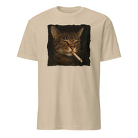 Funny Grumpy Smoking Cat with Cigarette T-Shirt in Sand by Cuccico