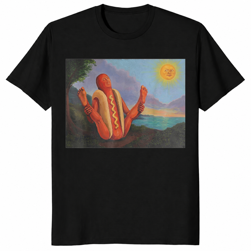 Funny hot dog yoga shirt in black