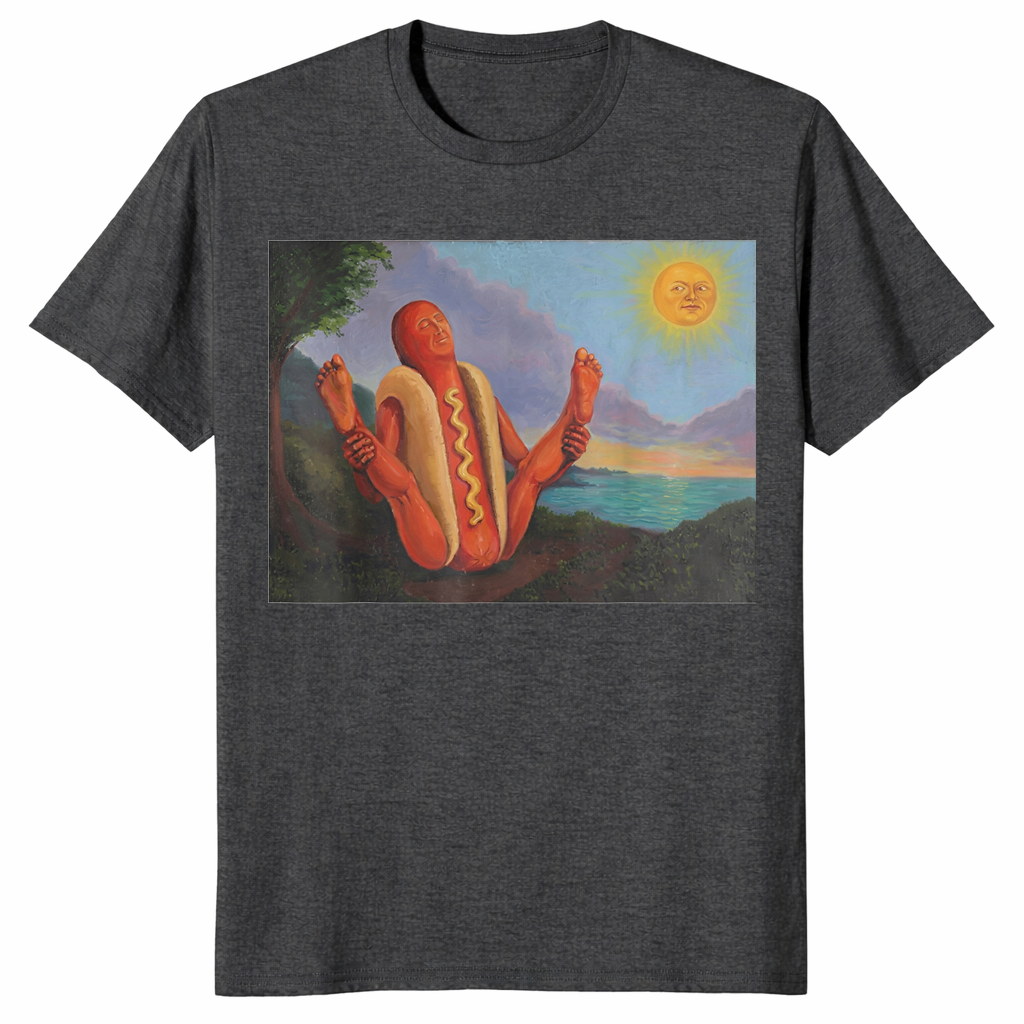 Funny hot dog yoga shirt in dark heather grey