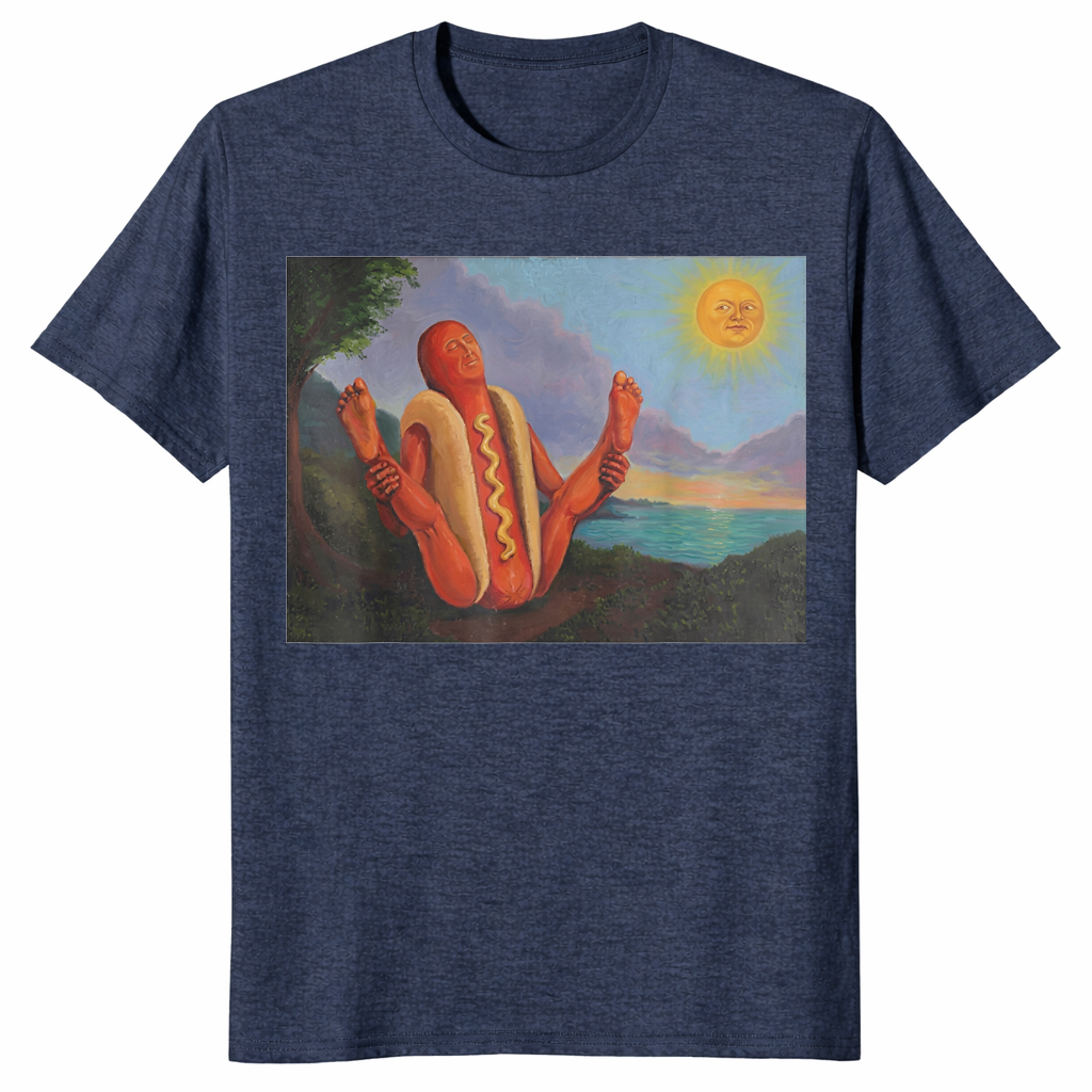 Funny hot dog yoga shirt in heather navy