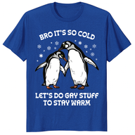 Funny Penguin Gay Pride Shirt – Bro It’s So Cold Stay Warm Tee | LGBTQ Winter Humor Graphic T-Shirt | Cuccico