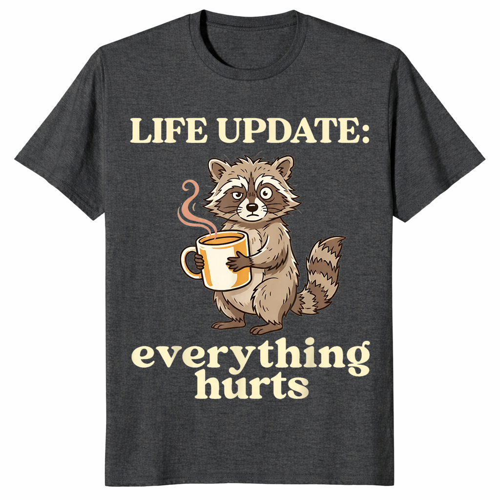 Funny raccoon coffee shirt dark heather grey