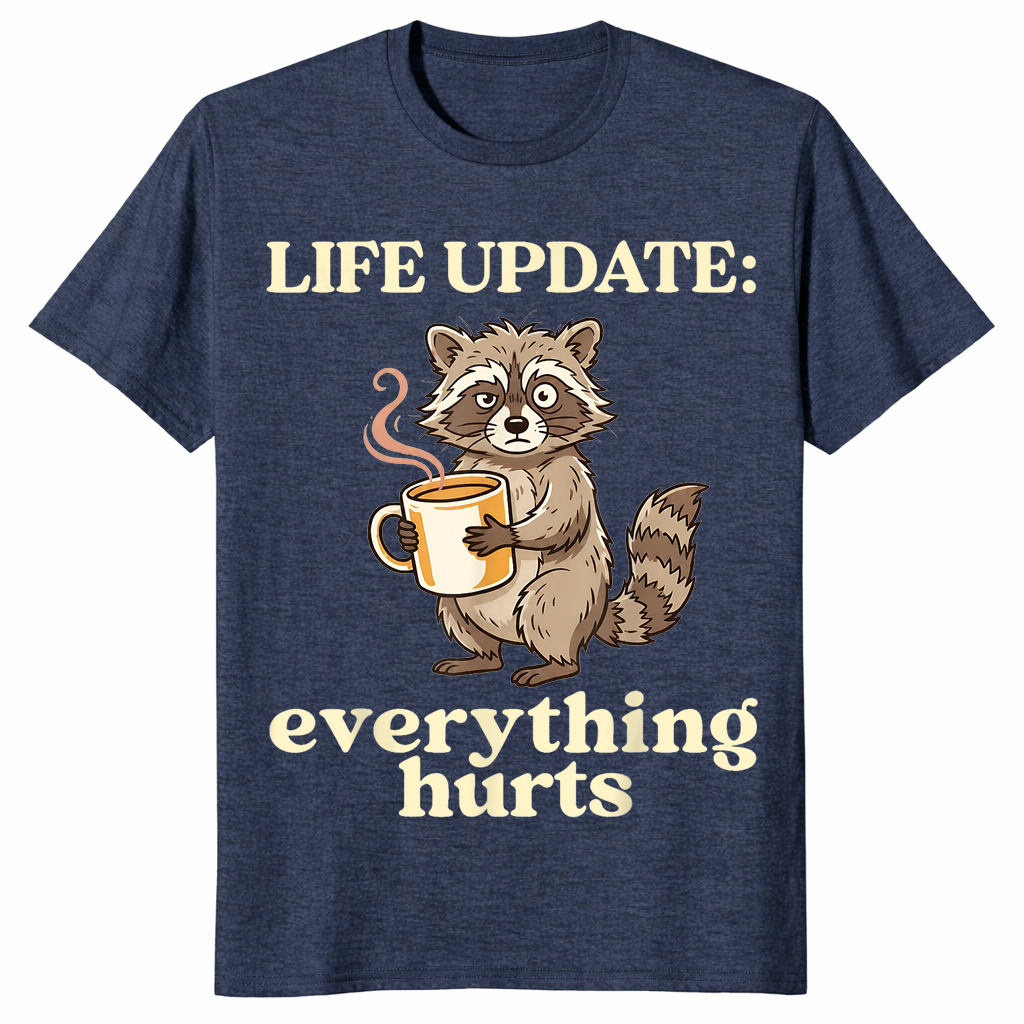 Funny raccoon coffee shirt heather navy