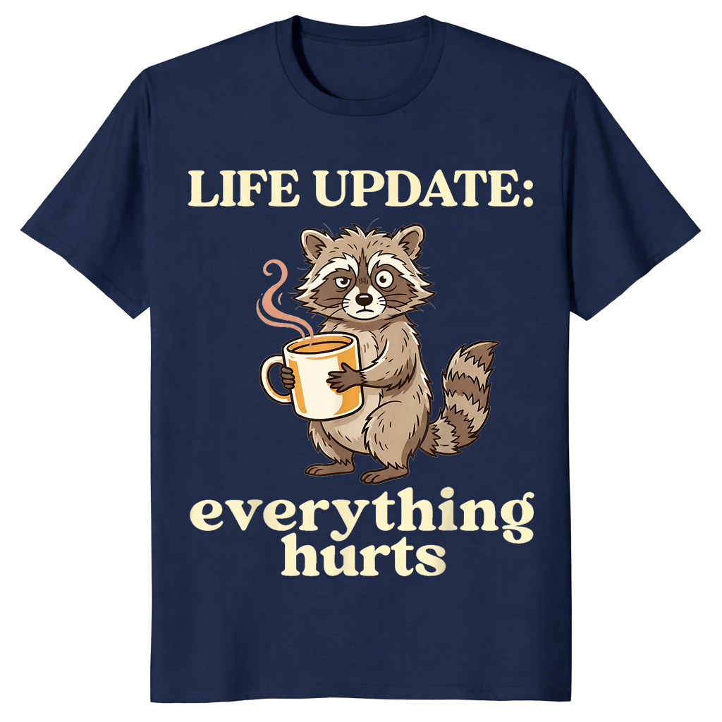 Funny raccoon coffee shirt navy