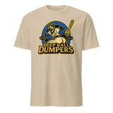 Funny retro baseball mascot t shirt Deep Ball Dumpers design in daisy yellow