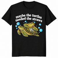 Funny sarcastic turtle straws t-shirt in black