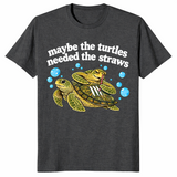 Funny sarcastic turtle straws t-shirt in dark heather grey
