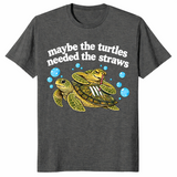 Funny sarcastic turtle straws t-shirt in dark heather