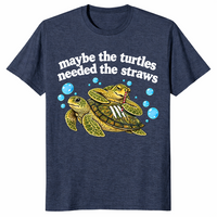 Funny sarcastic turtle straws t-shirt in heather navy