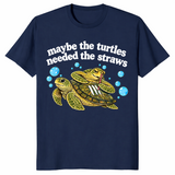 Funny sarcastic turtle straws t-shirt in navy