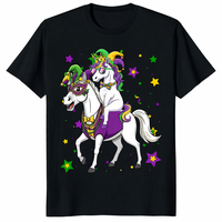 Funny Unicorn Jester Mardi Gras Shirt featuring unicorn riding horse and carnival beads