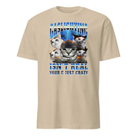 Gaslighting Isn't Real Cat Meme Bootleg Tummy Ache T-Shirt in Sand
